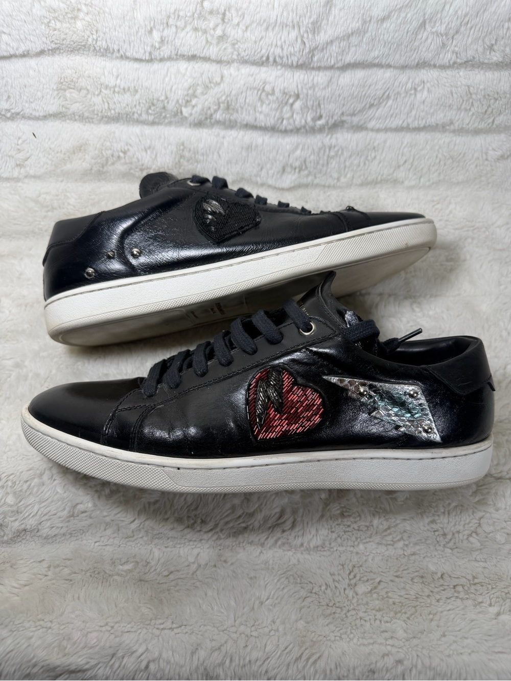 Saint Laurent Men's Black Leather Lightning Patch Sneakers 42.5/US 9.5 487158